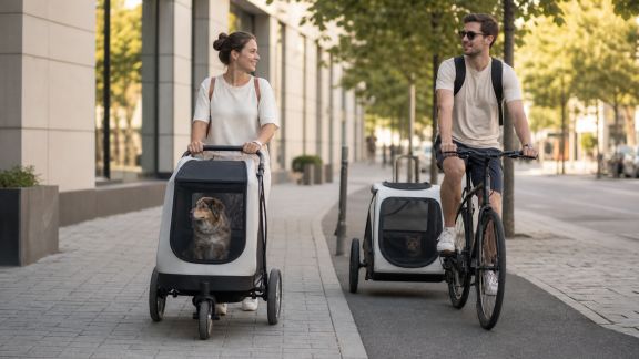 Mobilités douces et animaux : le boom des poussettes et remorques urbaines